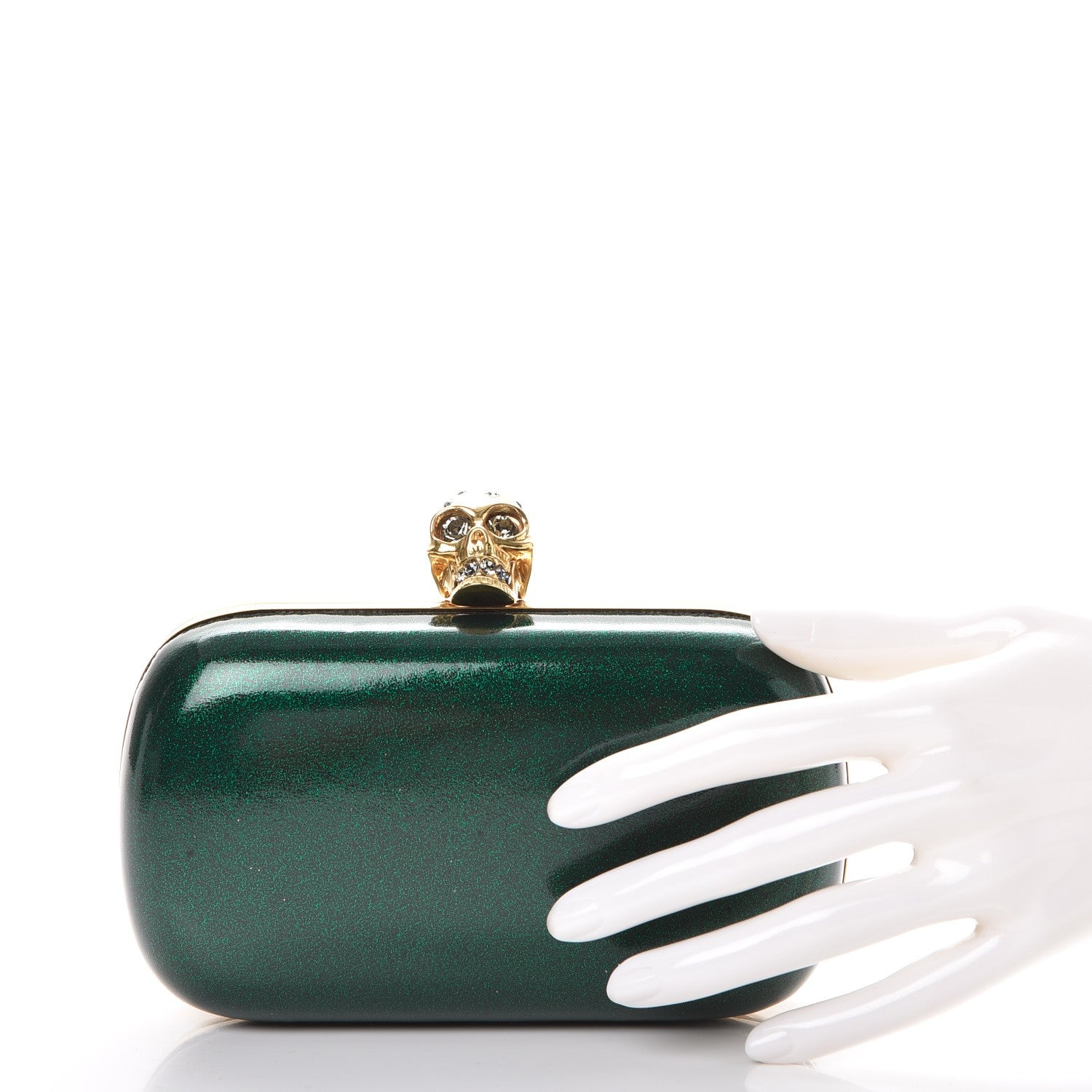 Alexander McQueen Patent Crystal Skull Box Clutch Green 2 of 8