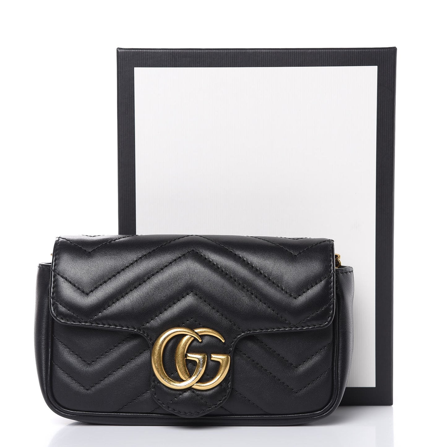 Calfskin Matelasse Super Mini GG Marmont Shoulder Bag Black