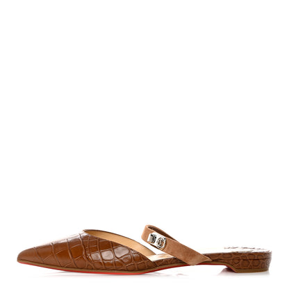 Christian Louboutin Calfskin Crocodile Embossed Choc Lock Flats 40 Biscotto 1 of 7