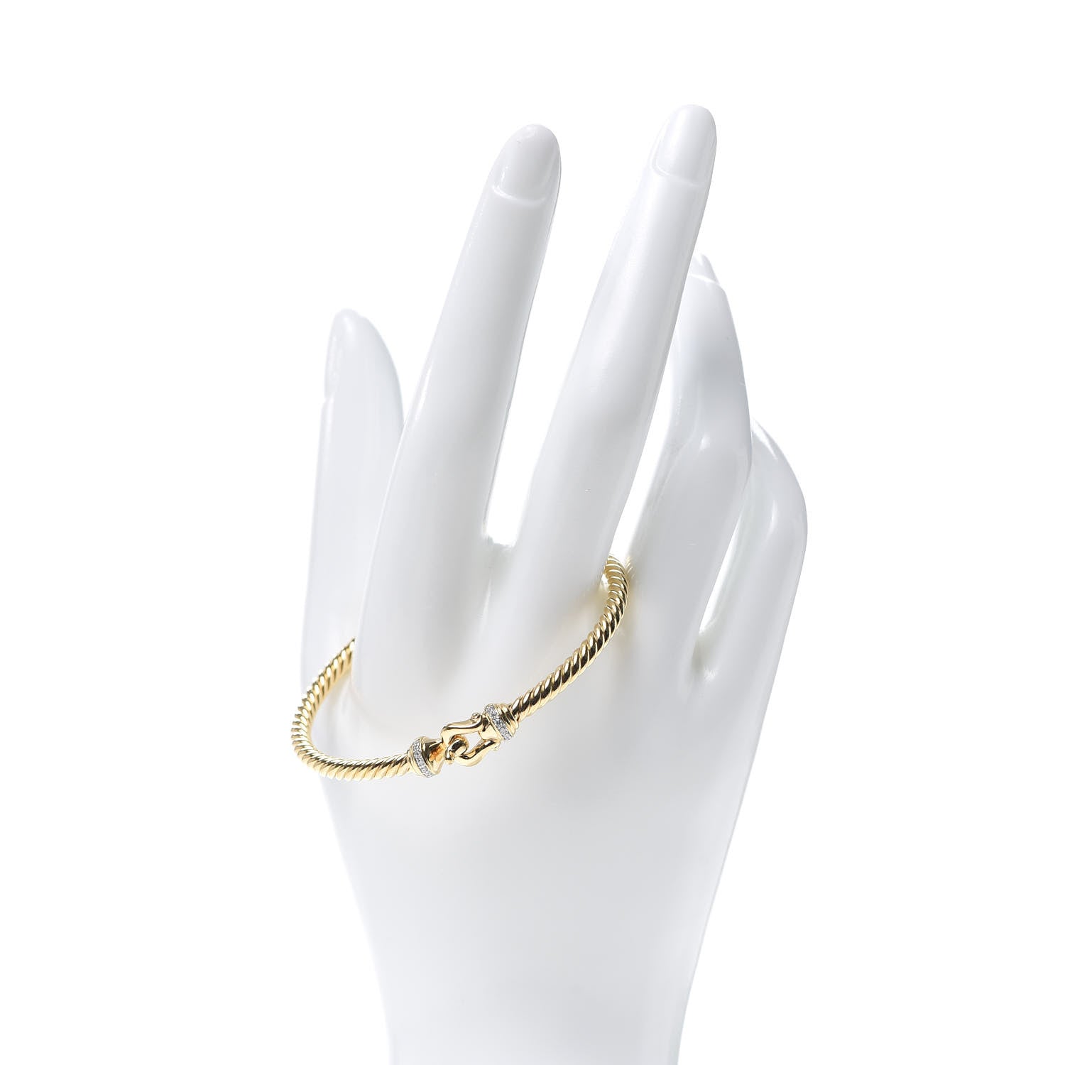 David Yurman 18K Yellow Gold Diamond 3.5mm Cable Buckle Bracelet 2 of 6