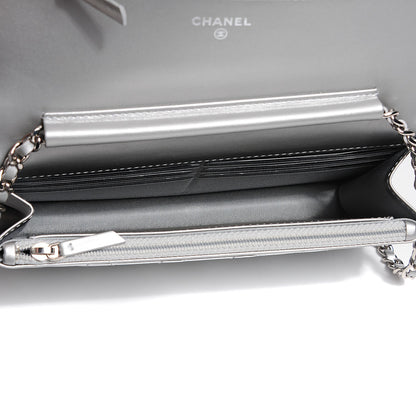 Chanel Metallic Patent Calfskin Quilted Boy Wallet on Chain WOC Silver 5 of 8