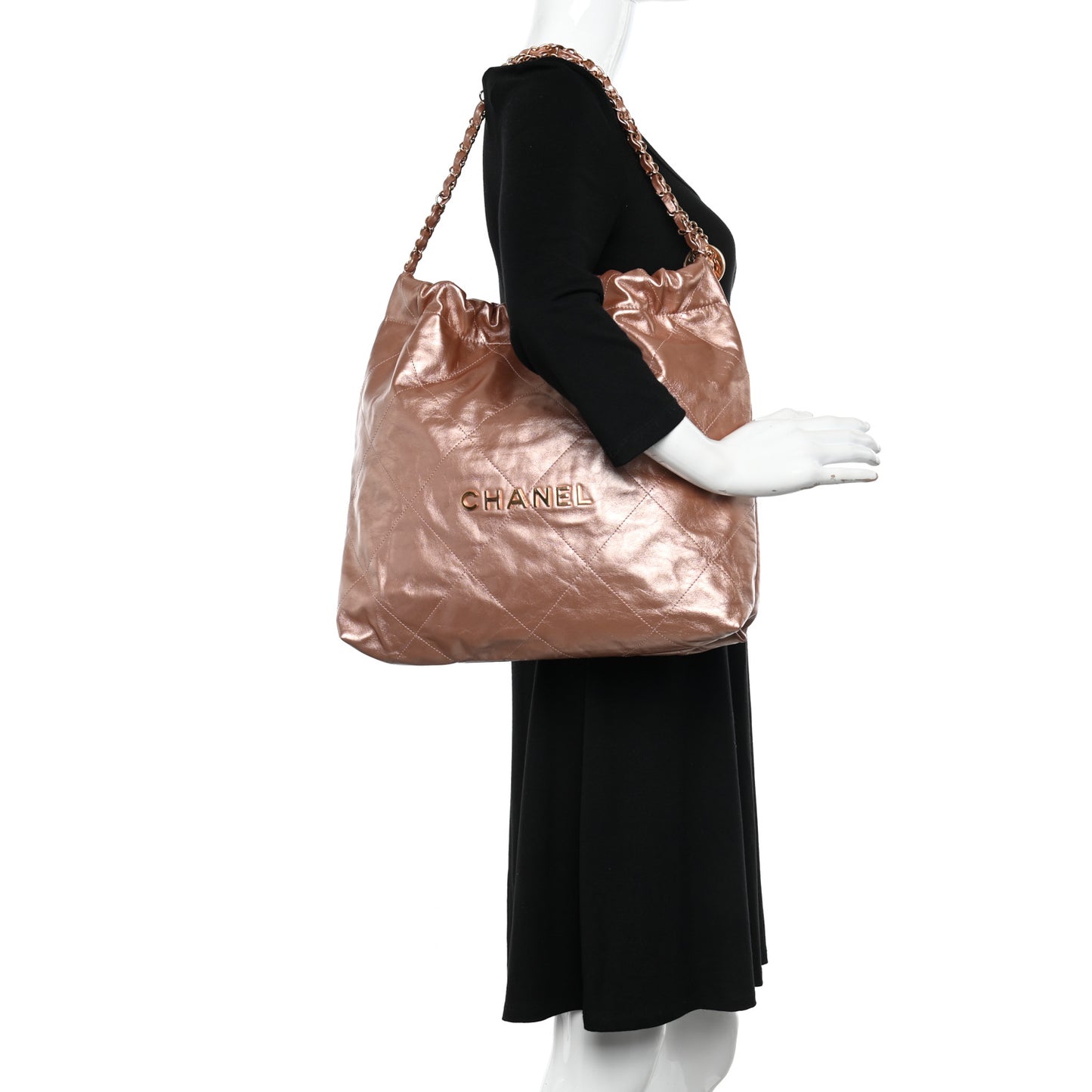 Metallic Calfskin Quilted Chanel 22 Copper