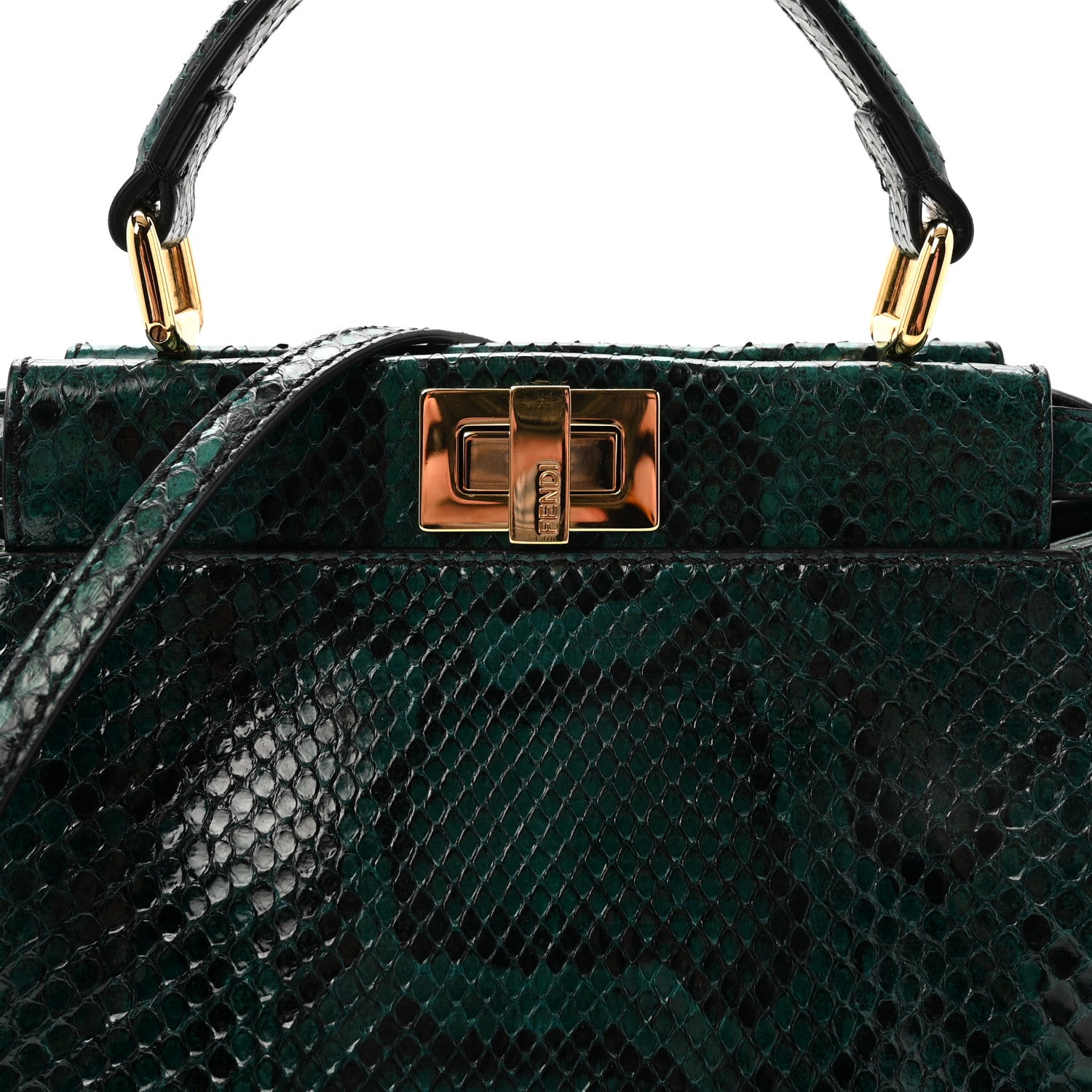 Fendi Snakeskin Shiny Nappa Mini Peekaboo Iconic Satchel Green 7 of 9