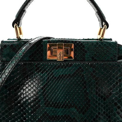 Fendi Snakeskin Shiny Nappa Mini Peekaboo Iconic Satchel Green 7 of 9