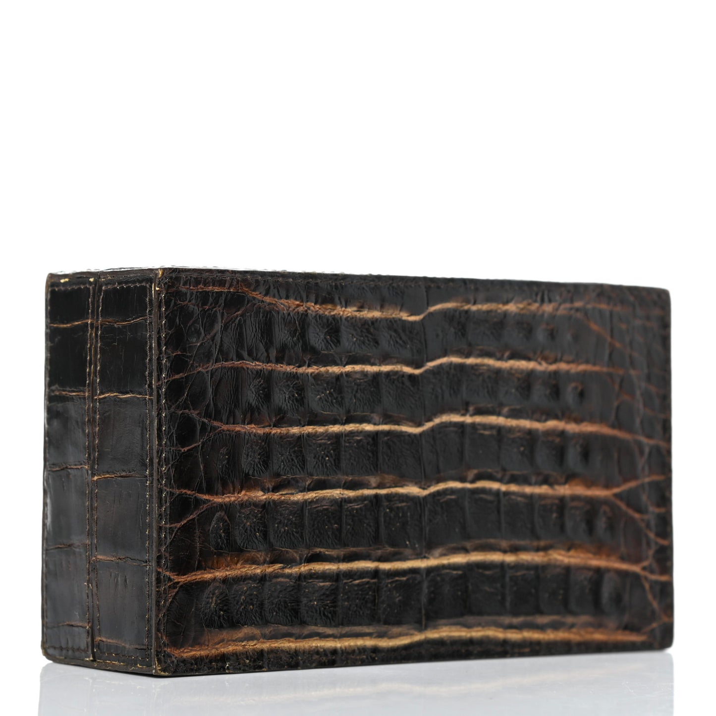 Crocodile Box Clutch Black Brown Gold