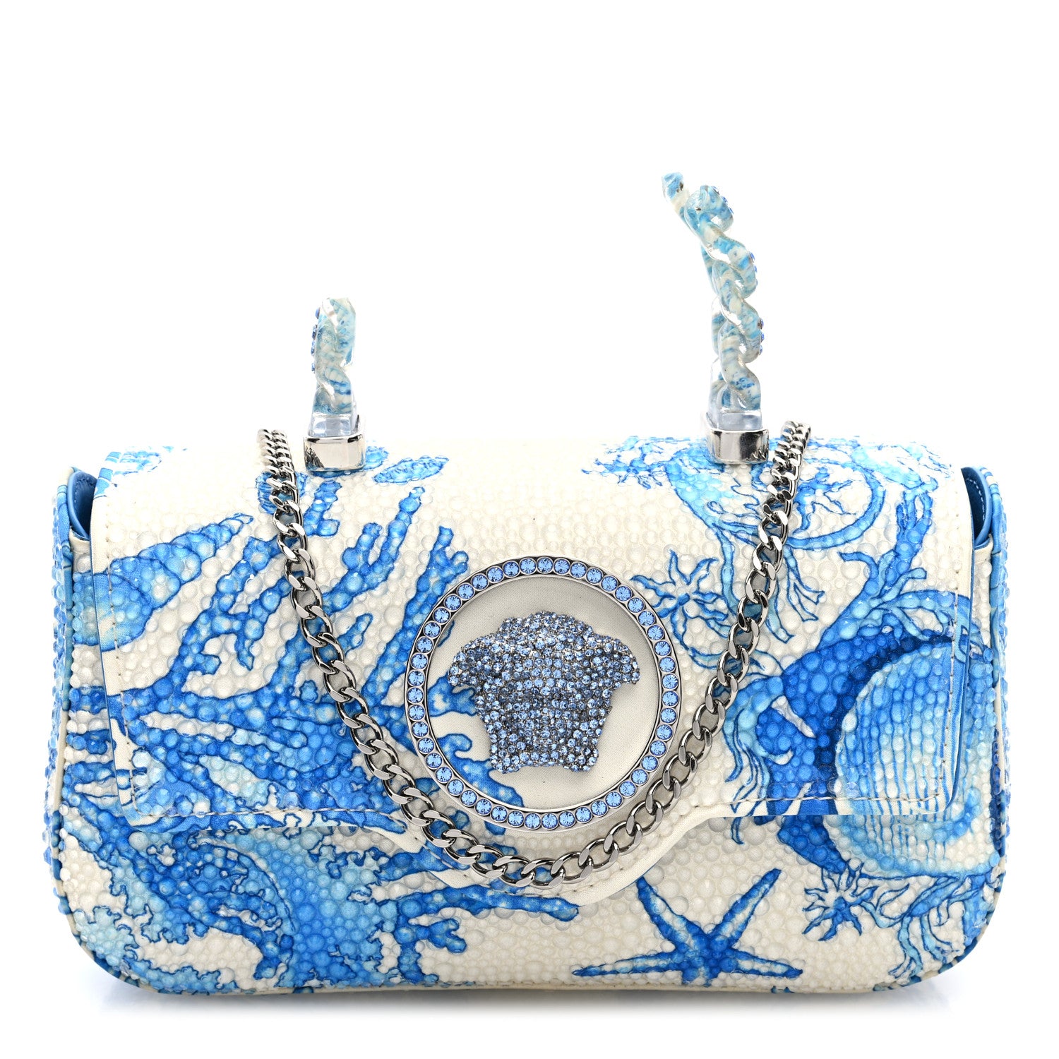 Versace Satin Crystal Barocco Underwater Medusa Mini Bag White Blue 1 of 10