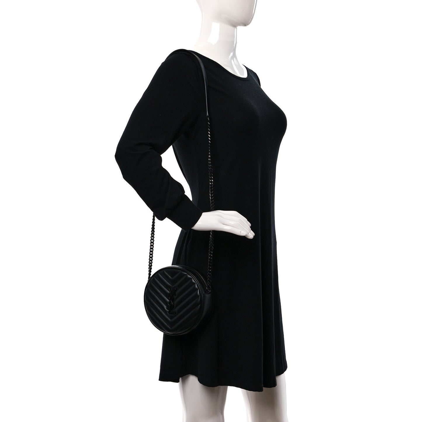 Calfskin Matelasse Chevron Round Vinyle Camera Bag Black