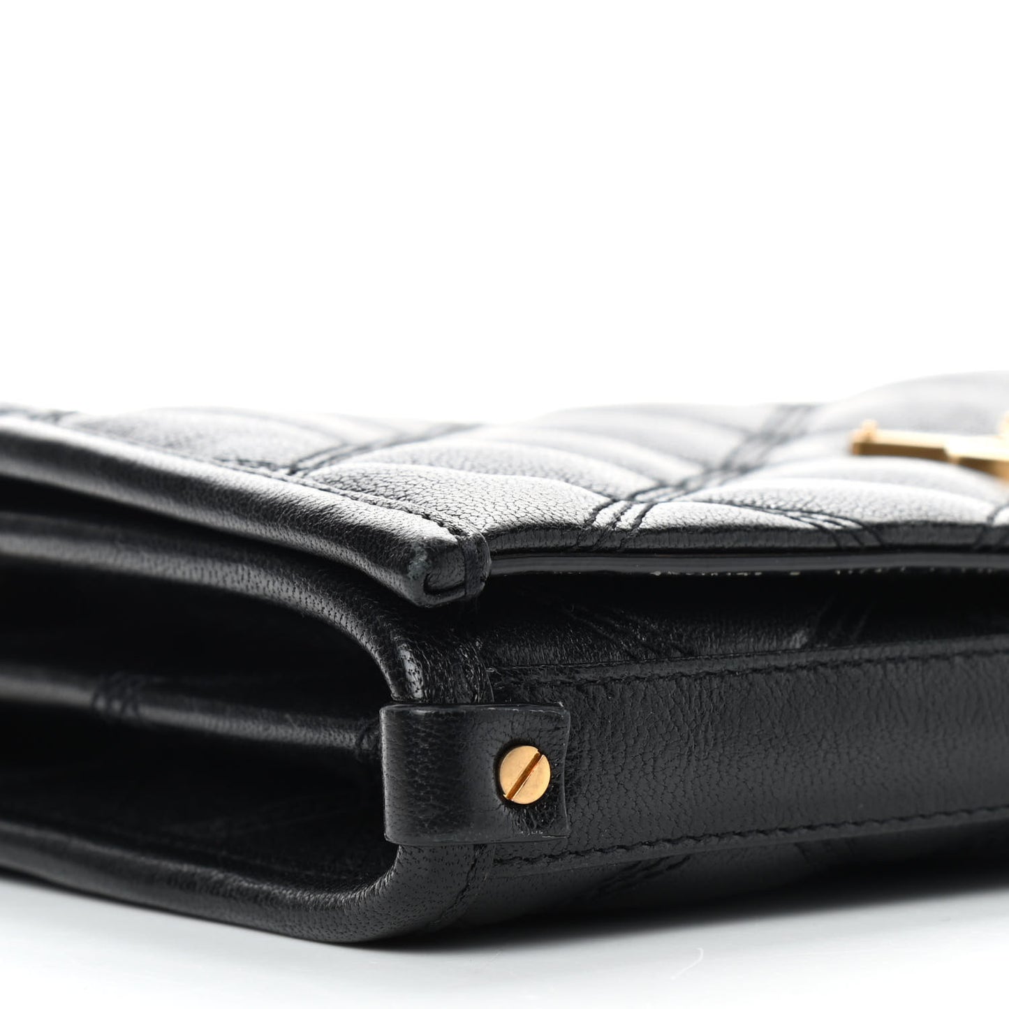 Lambskin Diamond Quilted Becky Chain Wallet Black