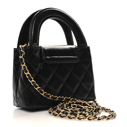 Chanel Shiny Aged Calfskin Quilted Mini Nano Kelly Shopper Black 3 of 11
