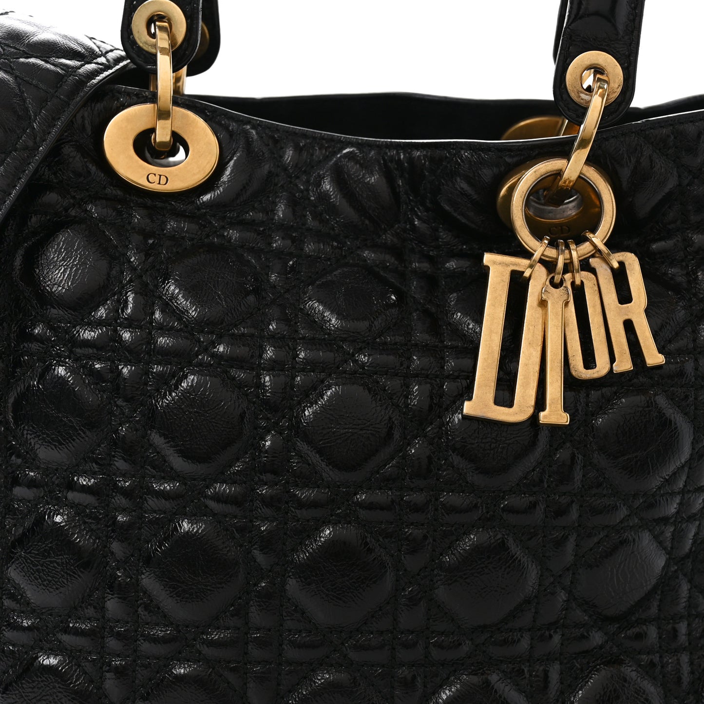 Crinkled Patent Cannage Large Lady Dior Black