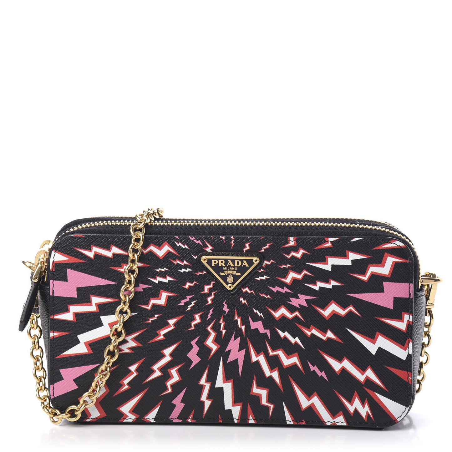 X UNIVERSAL STUDIOS Saffiano Thunder Frankenstein Mini Double Zip Chain Crossbody Bag Lacca