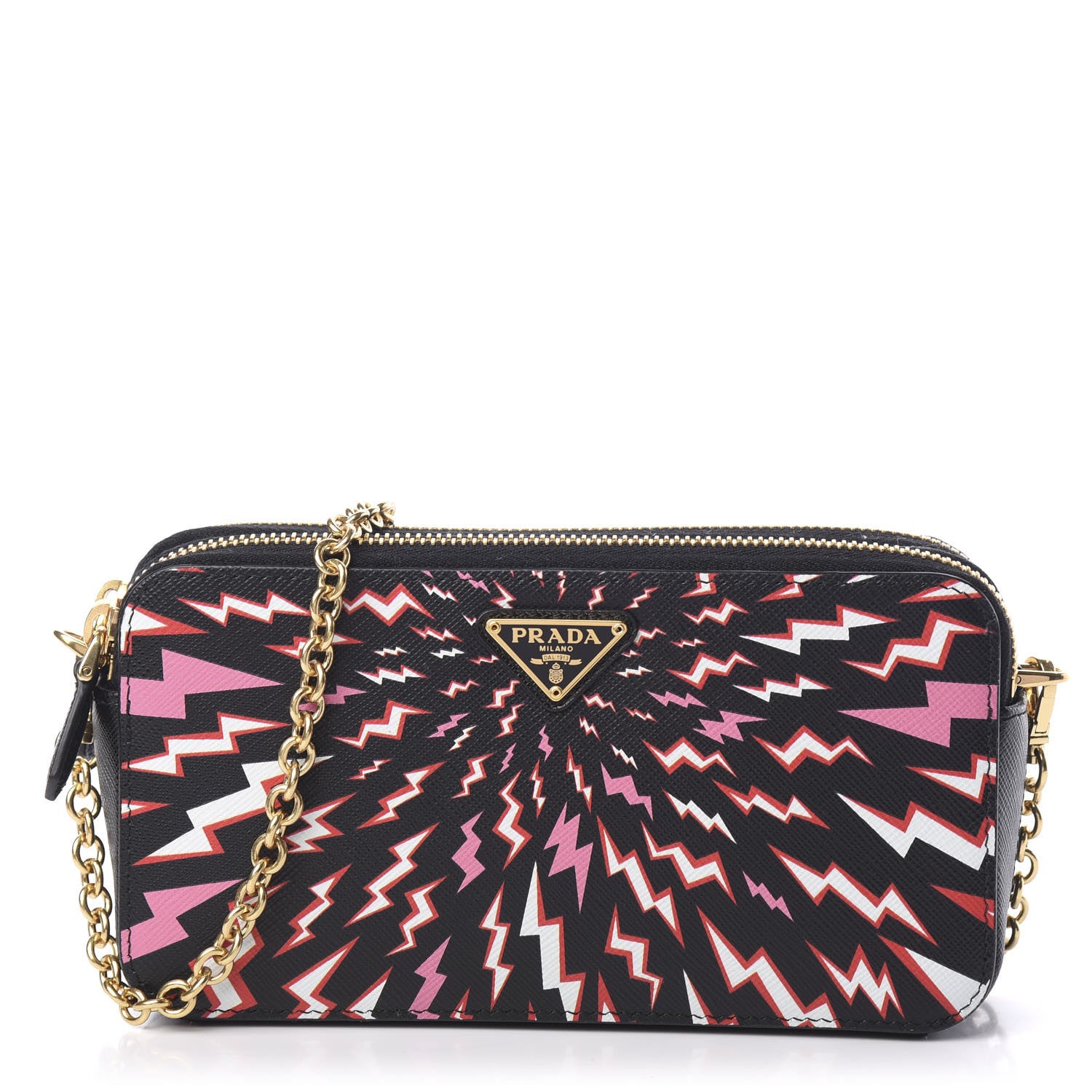 Prada X UNIVERSAL STUDIOS Saffiano Thunder Frankenstein Mini Double Zip Chain Crossbody Bag Lacca 1 of 9