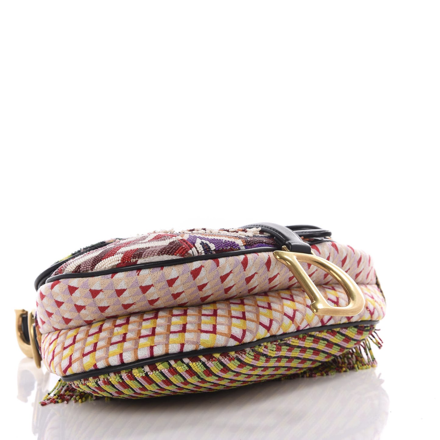 Embroidered Fringe Beaded Medium Saddle Bag Green Multicolor