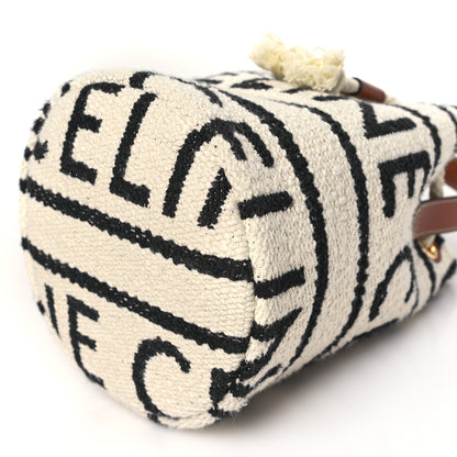 Celine All Over Textile Calfskin Striped Teen Drawstring Bag White Black 10 of 10
