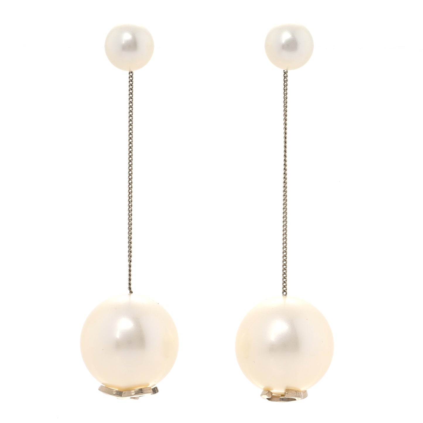 Pearl CC Chain Drop Earrings Gold