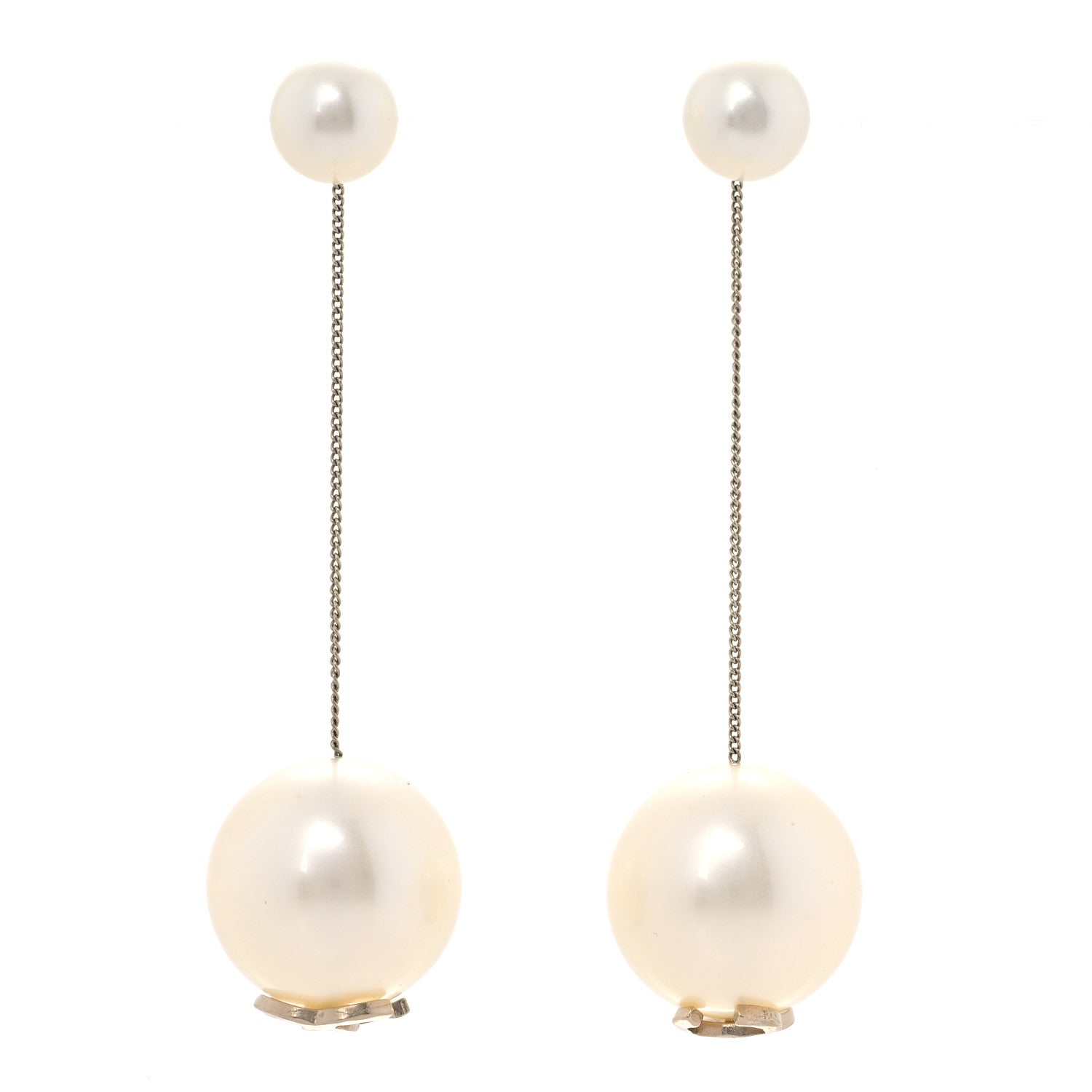 Chanel Pearl CC Chain Drop Earrings Gold 1 of 5