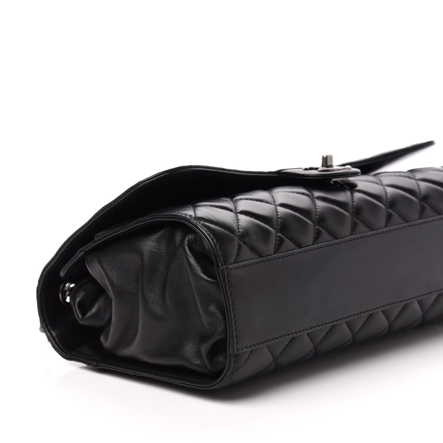 Lambskin Quilted Jumbo Grocery By Chanel Drawstring Shopping Bag Black