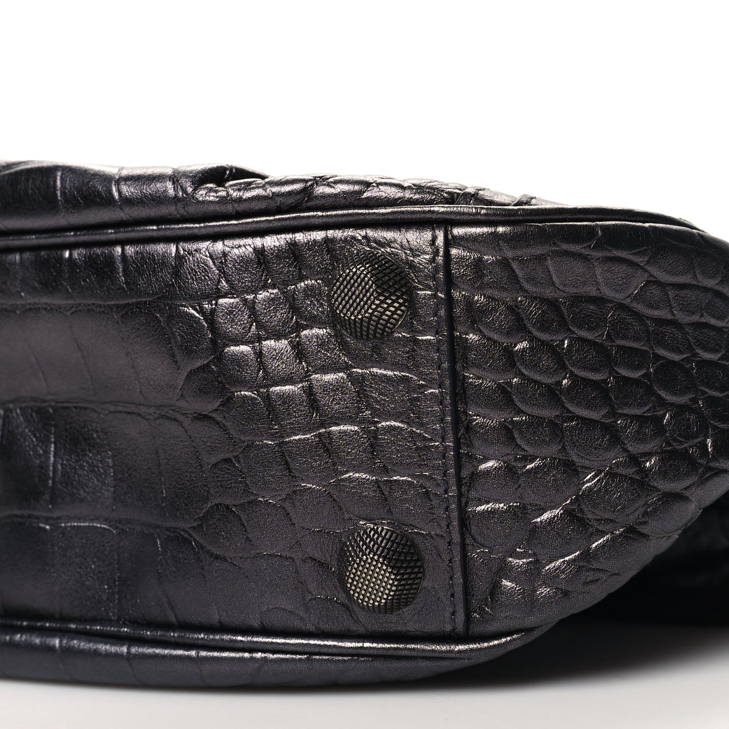 Metallic Calfskin Crocodile Embossed Crystal Small Le Cagole Shoulder Bag Gunmetal
