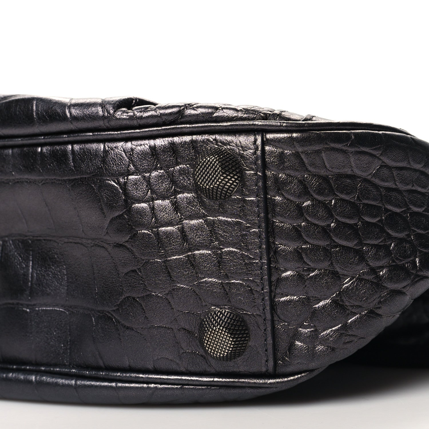 Balenciaga Metallic Calfskin Crocodile Embossed Crystal Small Le Cagole Shoulder Bag Gunmetal 11 of 11