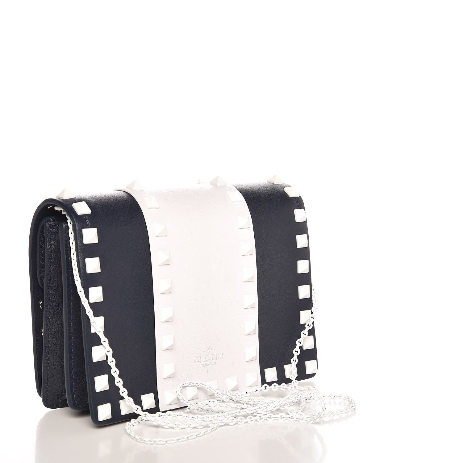 Valentino Garavani Vitello Colorblock Free Rockstud Wallet on Chain Marine Optic White 3 of 8