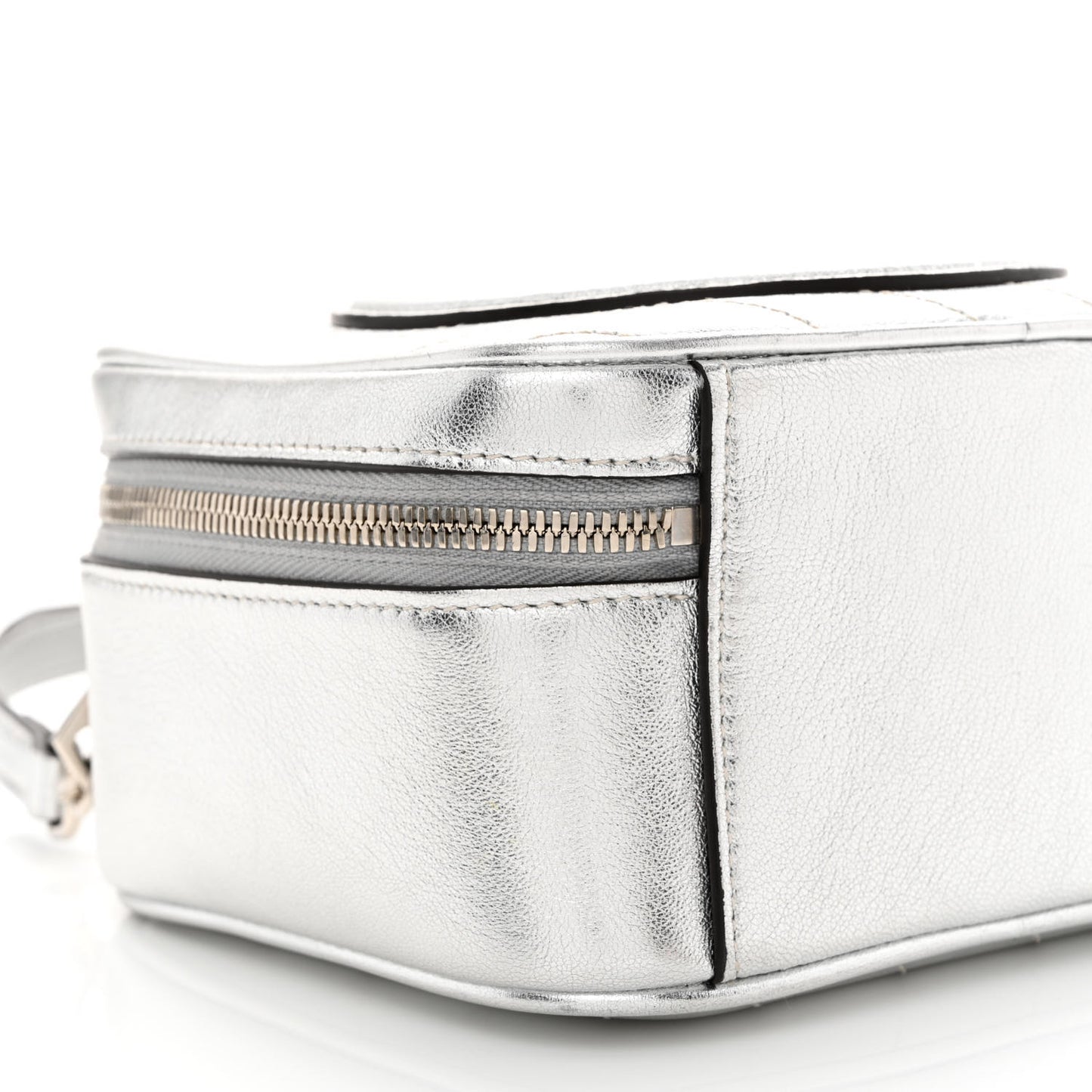 Metallic Sakai Be Green Calfskin Diagonal Stitched Blondie Top Handle Bag Silver