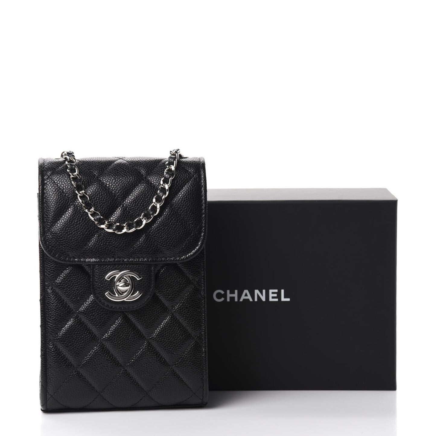 Caviar Quilted Classic Phone Holder Black