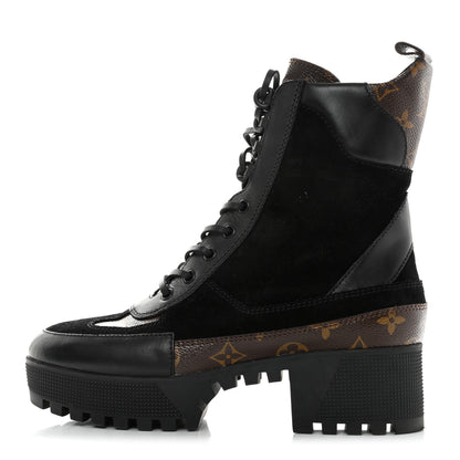 Louis Vuitton Suede Calfskin Monogram Laureate Platform Desert Boots 40 Black 1 of 8