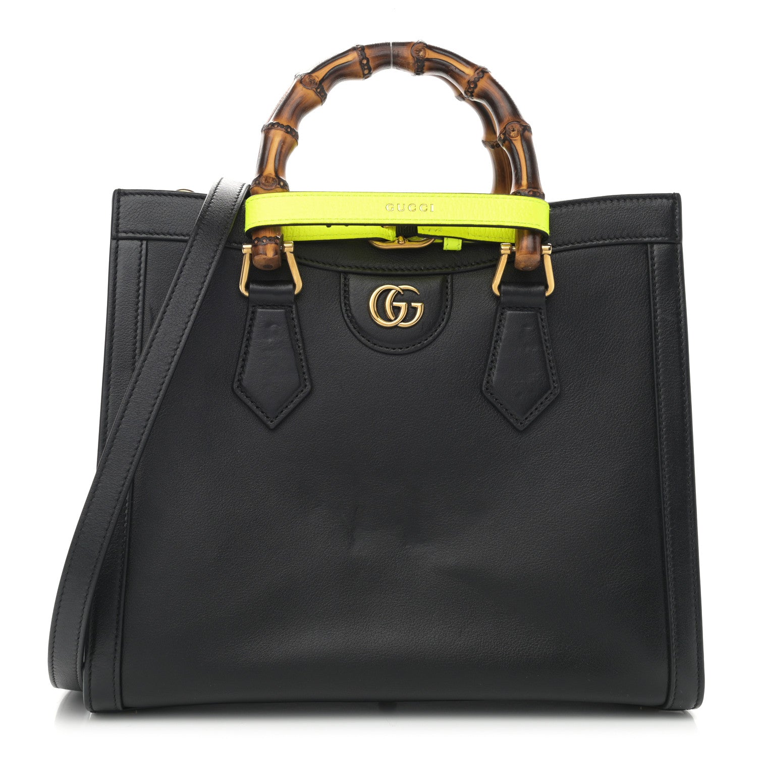 Gucci Calfskin Small Diana Tote Bag Black Yellow Fluo 1 of 14