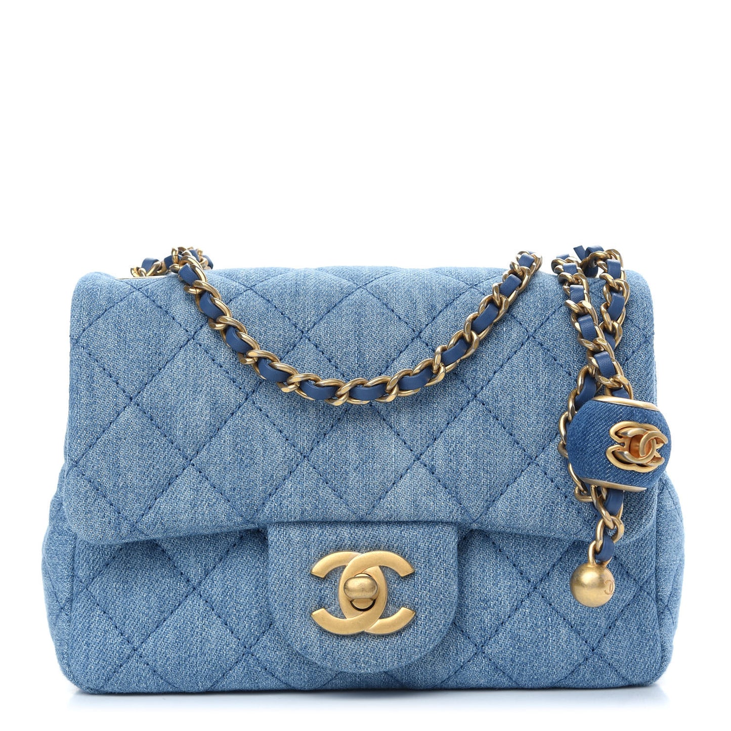 Denim Quilted Mini Pearl Crush Flap Blue