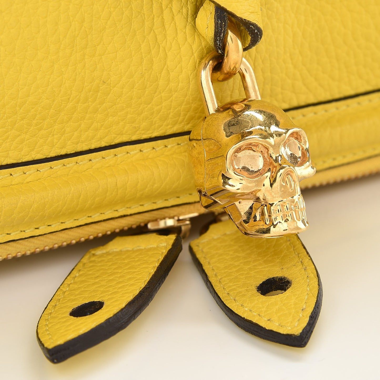 Grainy Calfskin Padlock Skull Clutch Yellow