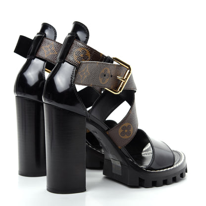 Louis Vuitton Glazed Calfskin Monogram Star Trail Sandal 38.5 Black 4 of 10