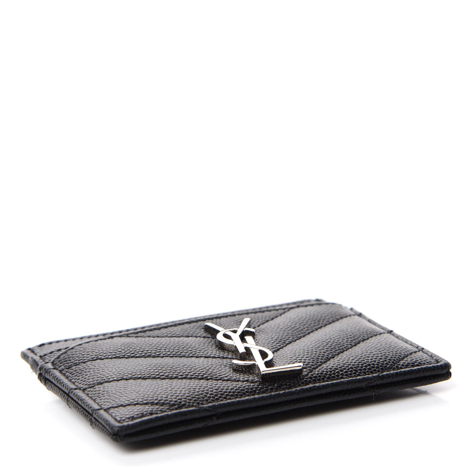 Saint Laurent Grain De Poudre Matelasse Chevron Monogram Credit Card Case Black 4 of 7