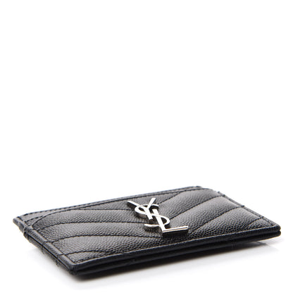 Saint Laurent Grain De Poudre Matelasse Chevron Monogram Credit Card Case Black 4 of 7
