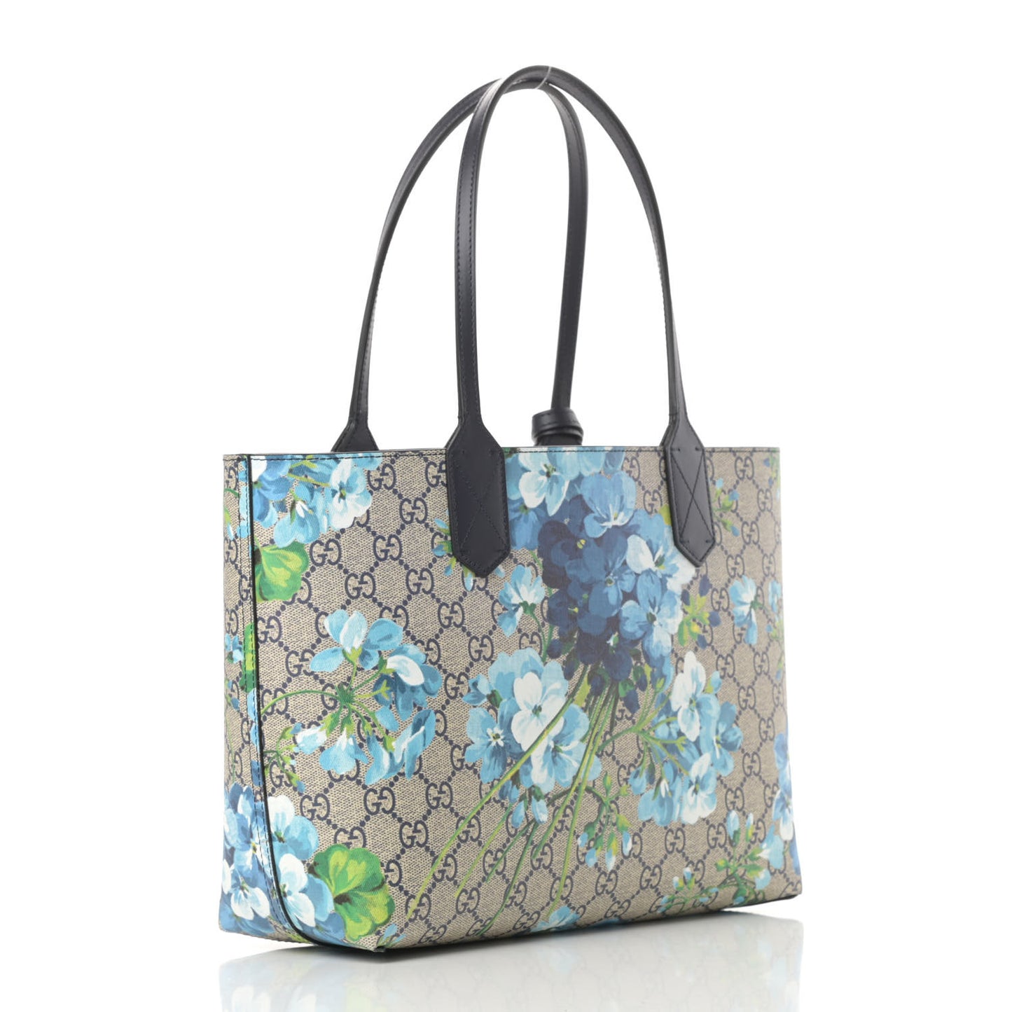 GG Supreme Monogram Blooms Small Reversible Tote Beige Blue Navy