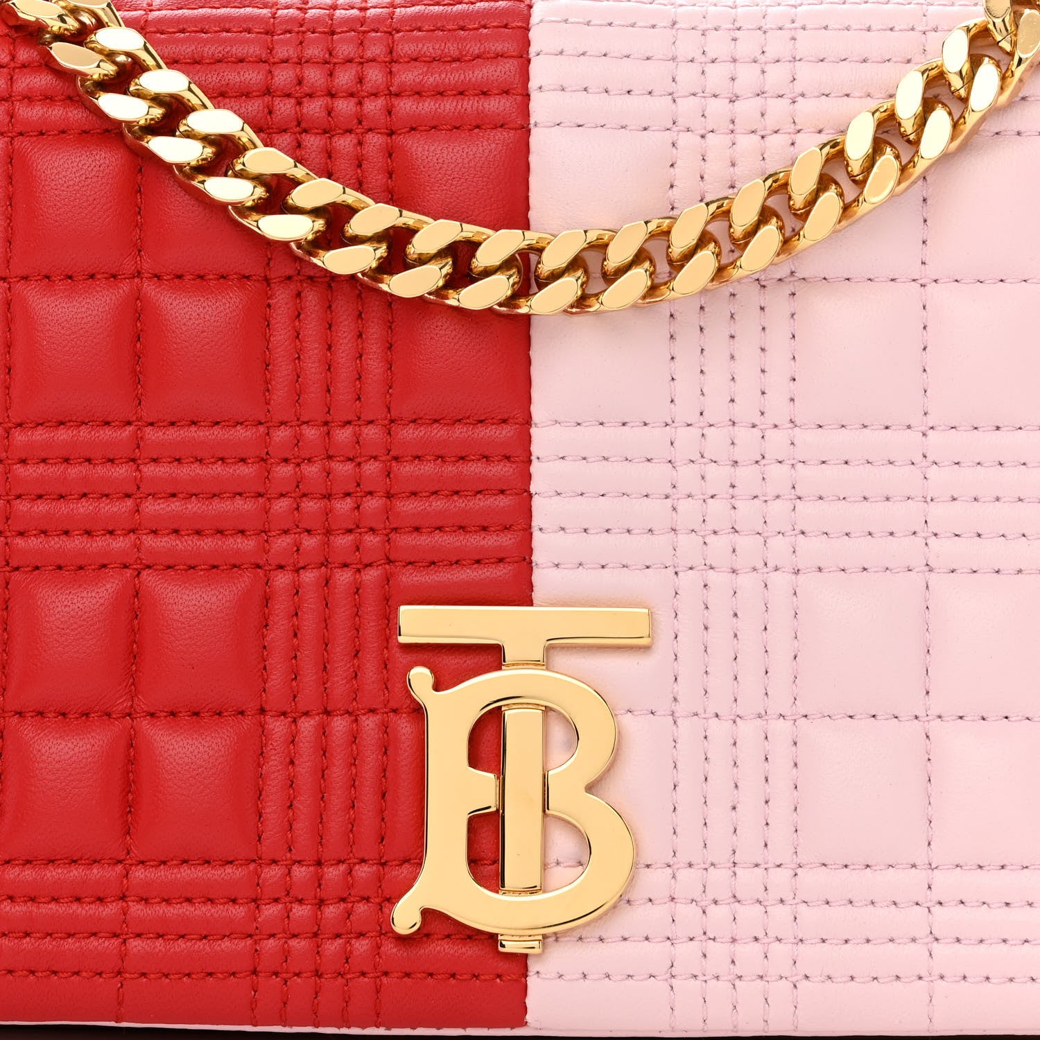 Burberry Lambskin Quilted Small Lola Bag Bright Red Pink Tan 8 of 10