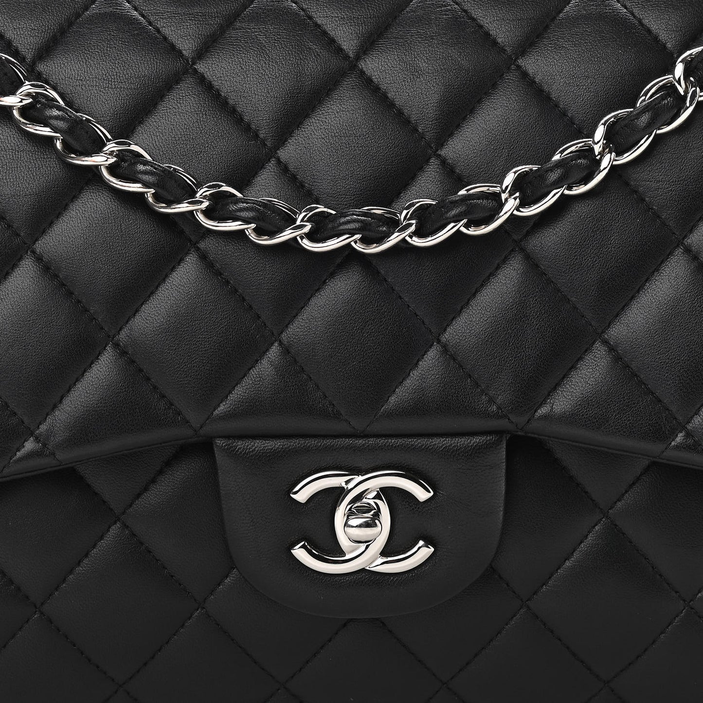 Lambskin Quilted Jumbo Double Flap Black