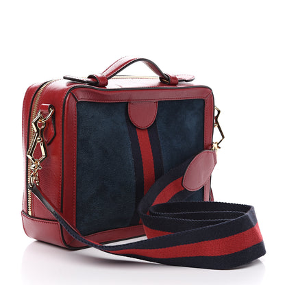 Gucci Suede Calfskin Web Small Ophidia Top Handle Shoulder Bag New Blue Romantic Cherry 2 of 11