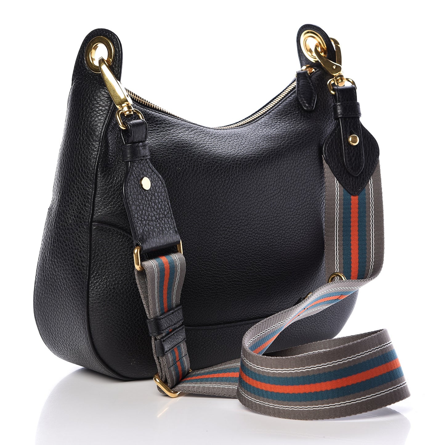 Vitello Daino Zippered Messenger Hobo Black