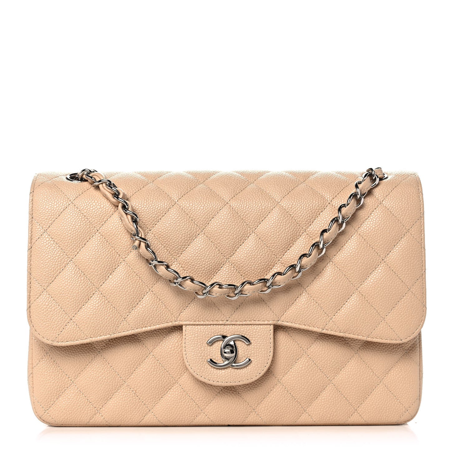 Caviar Quilted Jumbo Double Flap Beige