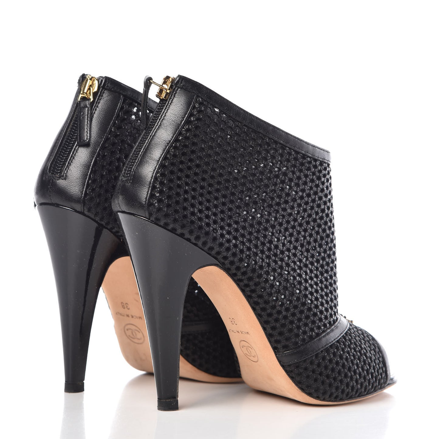 Mesh CC Peep Toe Ankle Boots 38 Black