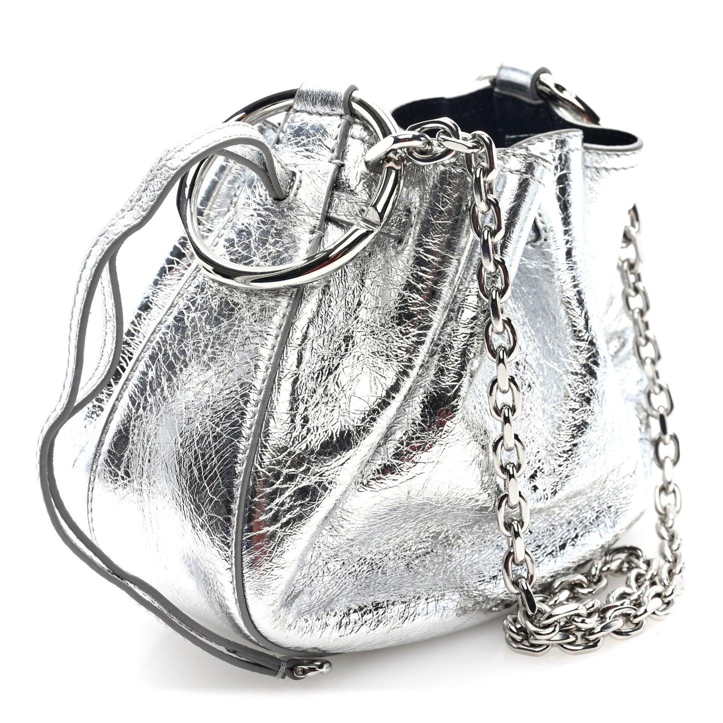 Metallic Crackled Lambskin Mini Pumpkin Bag  Light Silvery