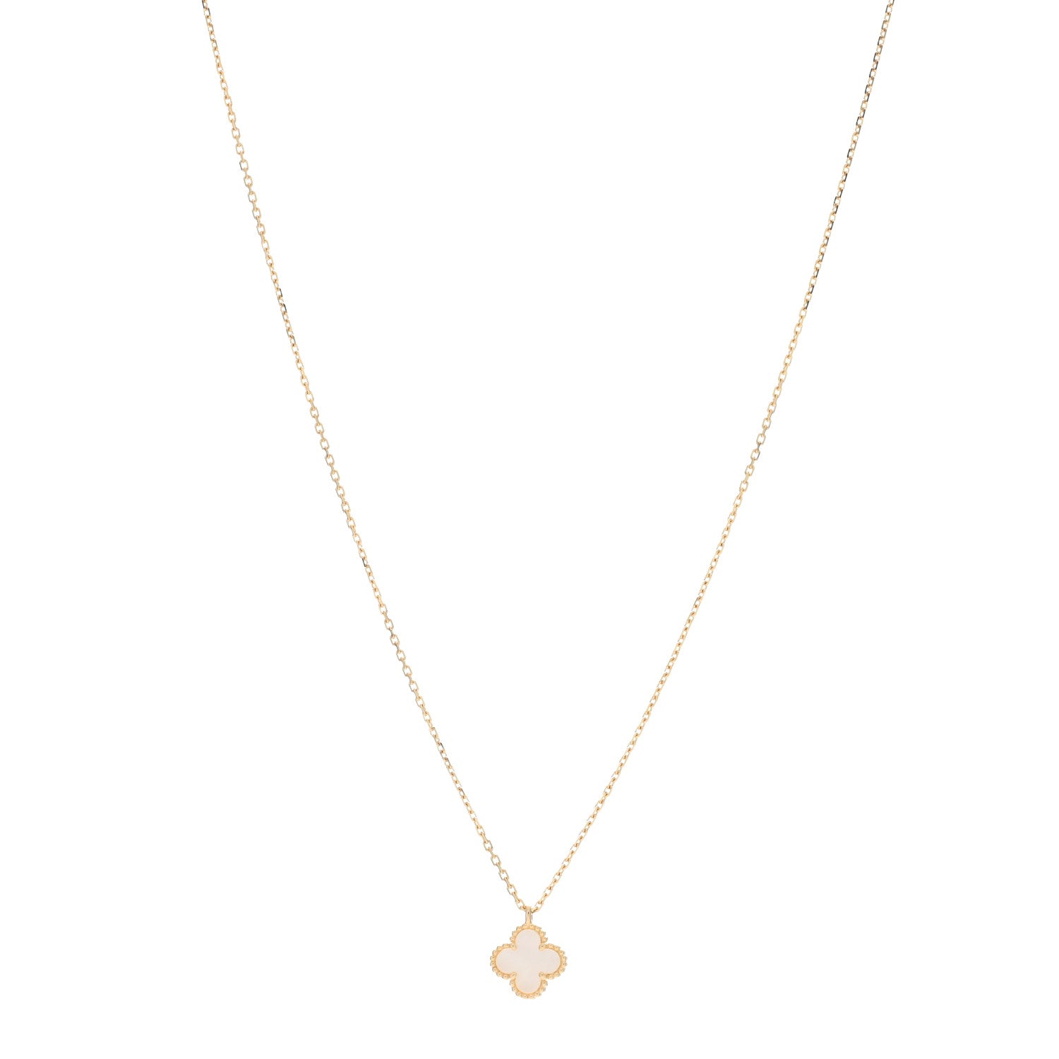 Van Cleef & Arpels 18K Yellow Gold Mother of Pearl Sweet Alhambra Pendant Necklace 1 of 5