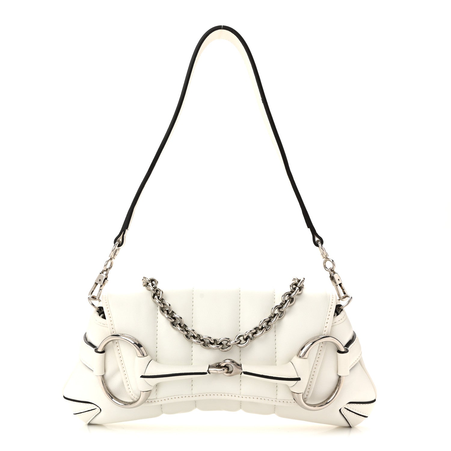 Gucci Nappa Vertical Matelasse Small Maxi Horsebit Chain Shoulder Bag Great White 1 of 10