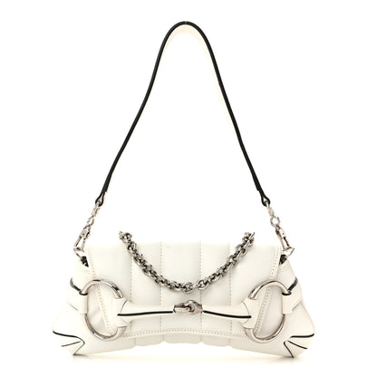 Gucci Nappa Vertical Matelasse Small Maxi Horsebit Chain Shoulder Bag Great White 1 of 10