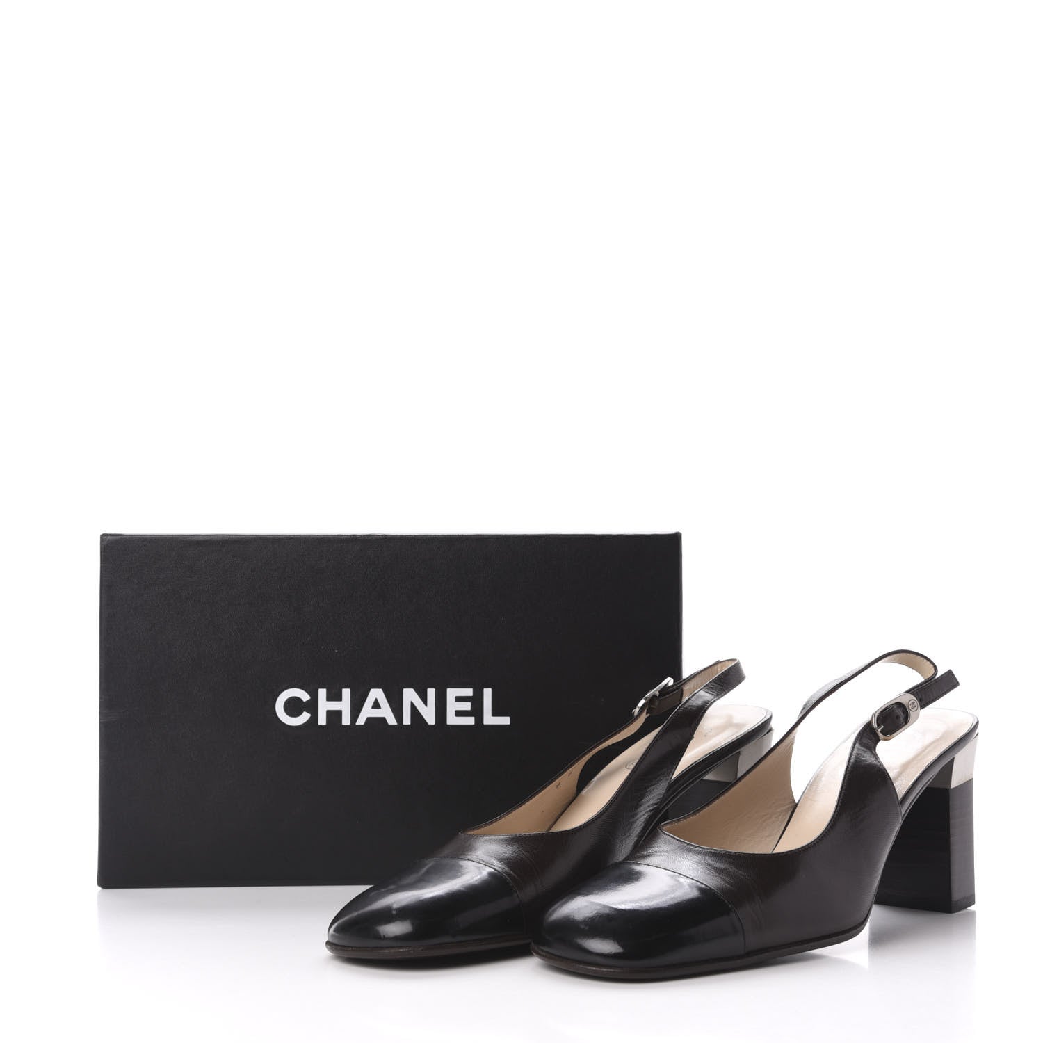 Chanel Goatskin Cap Toe CC Slingback Sandals 38 Black 8 of 10
