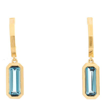 David Yurman 18K Yellow Gold Blue Topaz Novella Hoop Drop Earrings 1 of 5