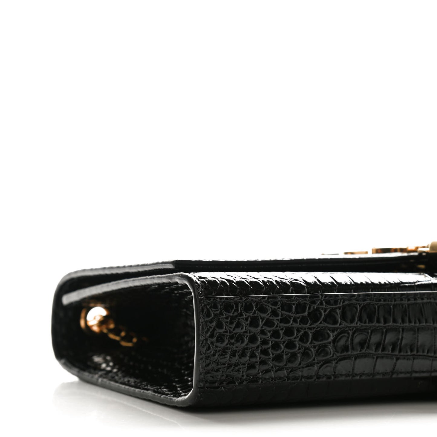 Calfskin Crocodile Embossed Medium Classic Monogram Kate Tassel Satchel Black