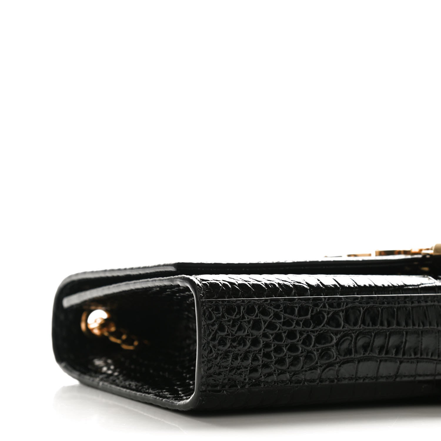 Saint Laurent Calfskin Crocodile Embossed Medium Classic Monogram Kate Tassel Satchel Black 7 of 8