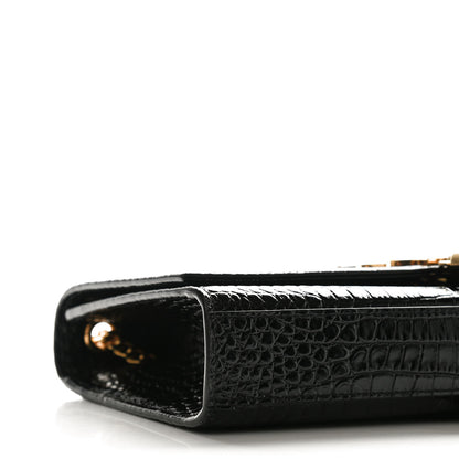 Saint Laurent Calfskin Crocodile Embossed Medium Classic Monogram Kate Tassel Satchel Black 7 of 8