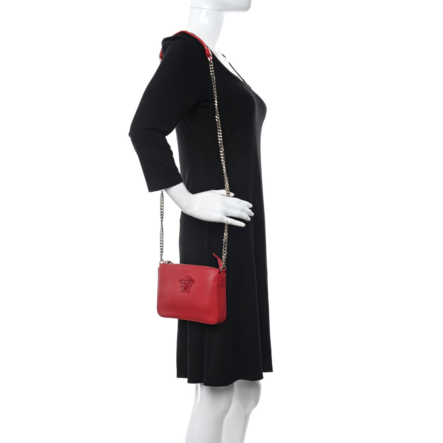 Saffiano Calfskin Palazzo Chain Crossbody Red